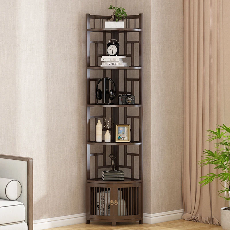 新中式转角架置物架落地收纳架多层三角书架书柜墙角柜拐角储物柜