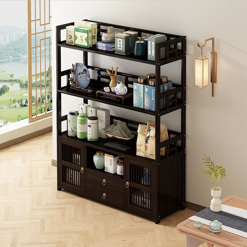 茶叶柜茶架子置物架小型博古架茶水柜茶室茶桌边柜茶具收纳展示柜