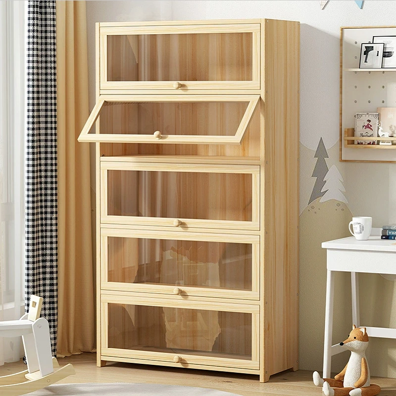 儿童书架书房学生储物书柜简易实木落地收纳架靠墙家用组合置物架