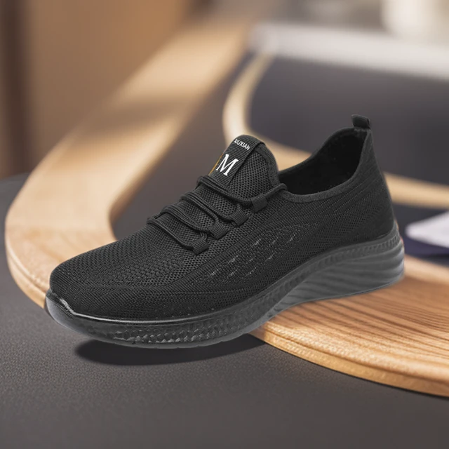 上班鞋不累脚软底男休闲透气一脚蹬超轻黑色厨房防滑男式工作鞋子