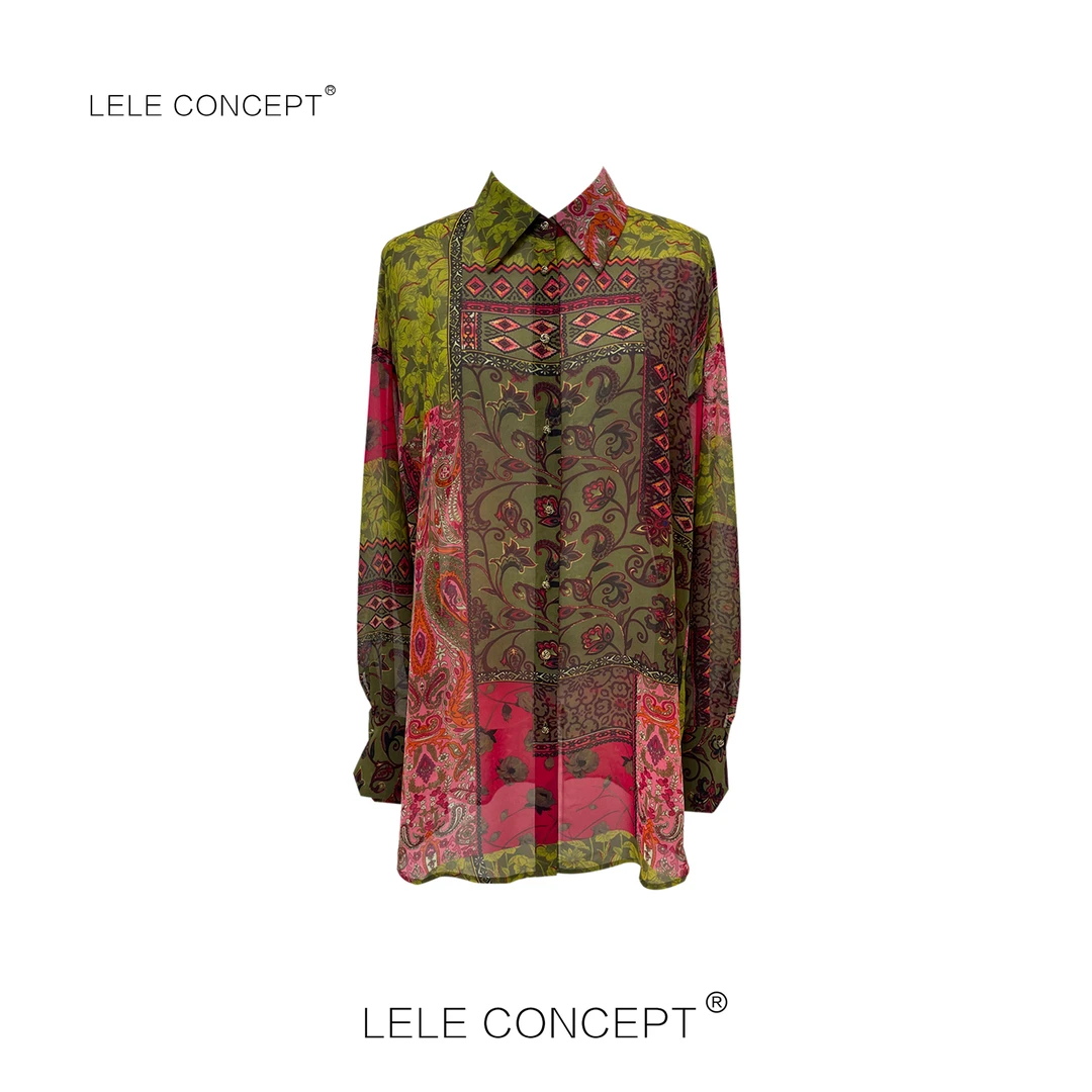 LELE CONCEPT｜气质时尚女士春夏印花宽松拼接花开叉衬衫S0492