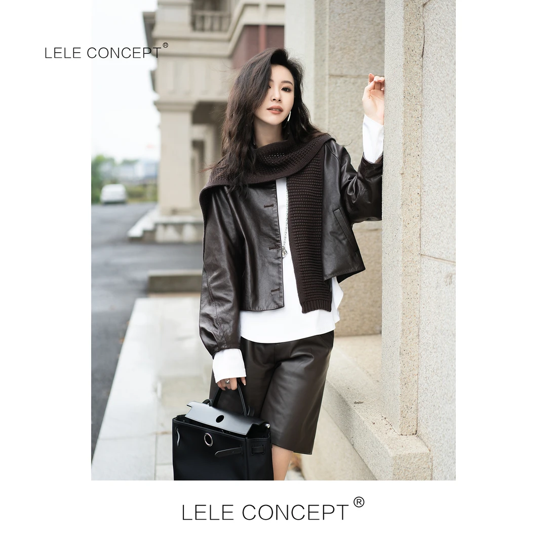 LELE CONCEPT｜秋雅丹风酷飒简约利落减龄插肩植鞣绵羊皮衣P0042
