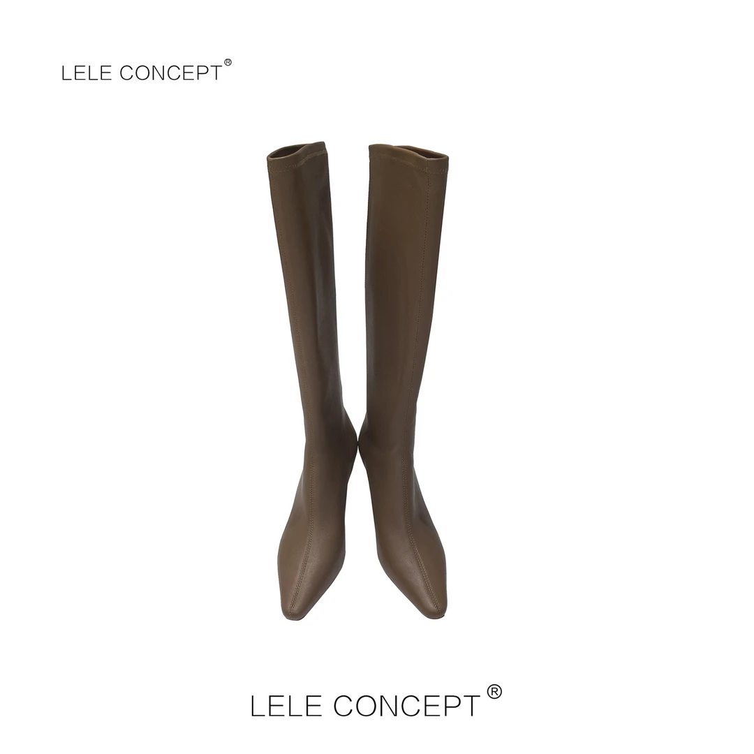 LELE CONCEPT｜显瘦秋冬高筒尖头弹力靴高跟弹力长靴时尚百搭X0149