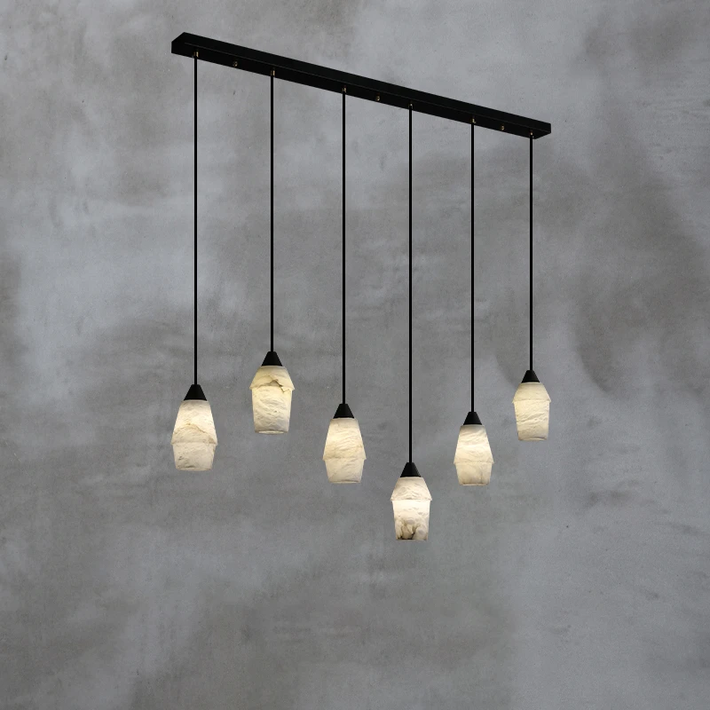 现代简约天然云石餐厅吊灯全铜中式茶室吧台设计师款吧台灯餐桌灯