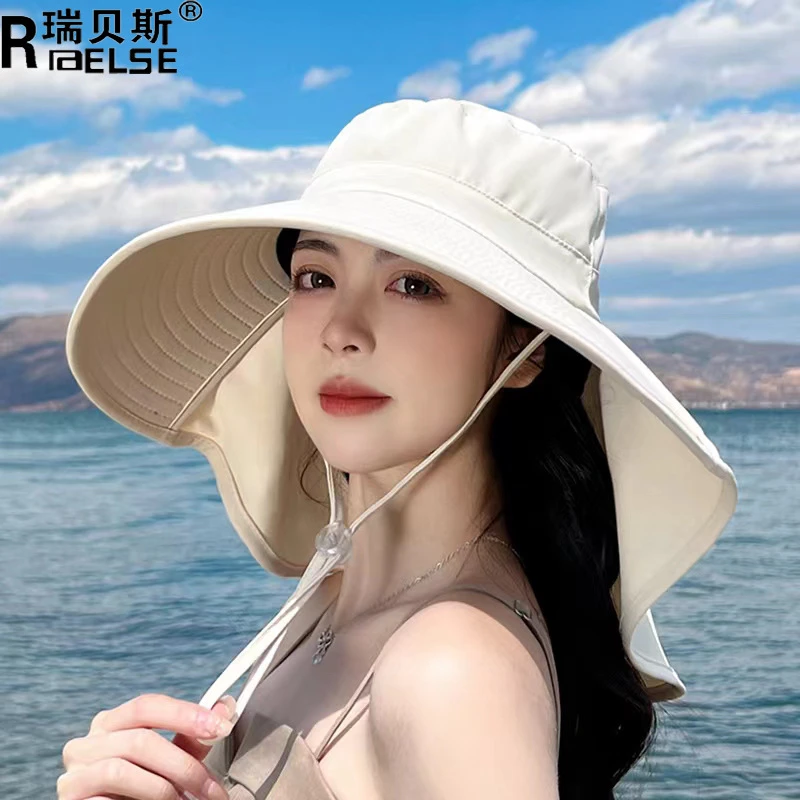 夏季大帽檐防晒帽女防紫外线护颈一体披肩遮阳帽防晒骑车太阳帽子