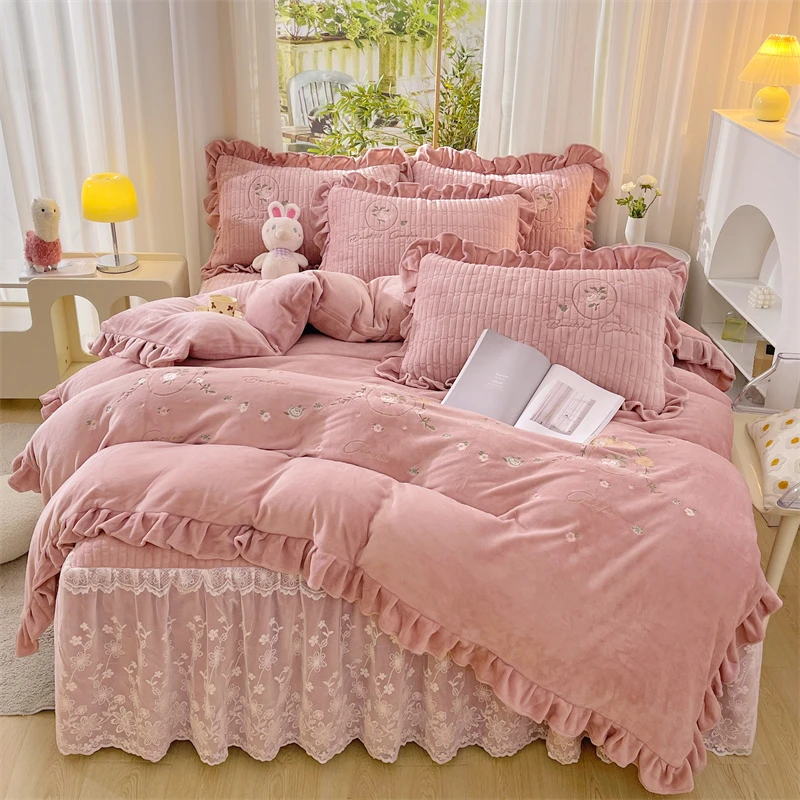 【A类牛奶绒】冬季加厚加绒双面绒被罩床上用品床罩夹棉床裙四件套