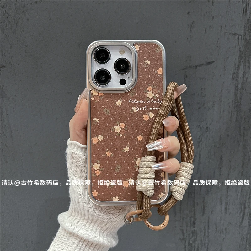 （iPhone12系列）电镀银框皮纹适用iPhone12/12Pro/12ProMax手机壳