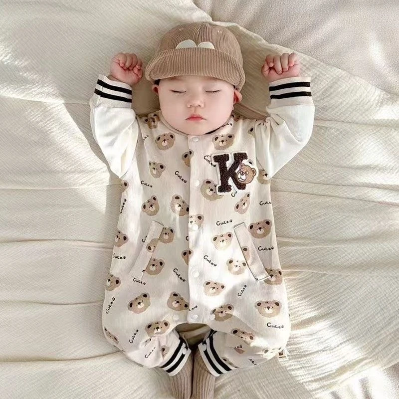 婴儿衣服春秋单层连体衣男女宝宝卡通外出抱衣哈衣新生儿外出爬服