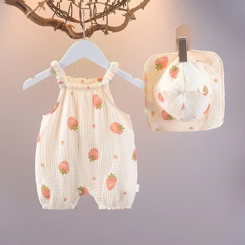 新生婴儿衣服夏季薄款连体衣超萌女宝宝纱布无袖吊带哈衣可爱爬服