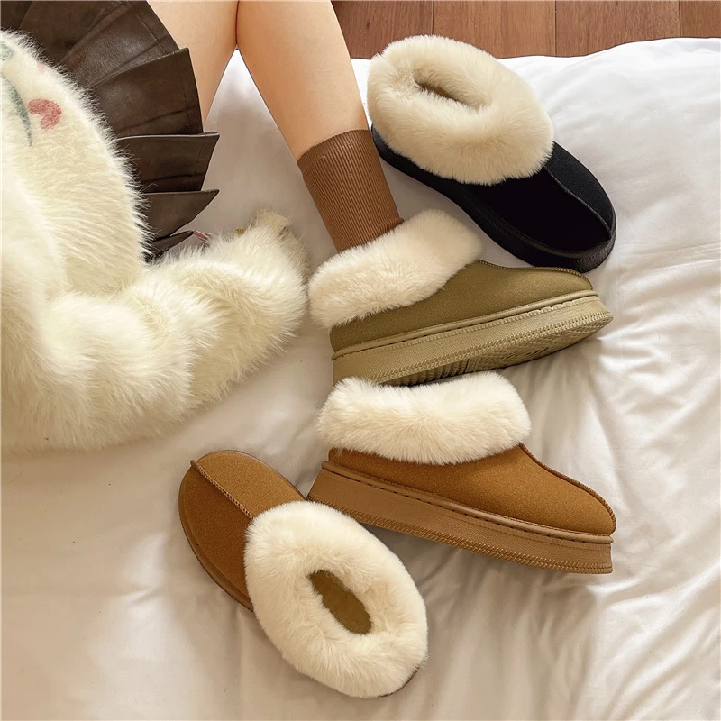 厚底雪地靴女款时尚休闲百搭网红冬季短筒保暖加绒加厚一脚蹬棉鞋