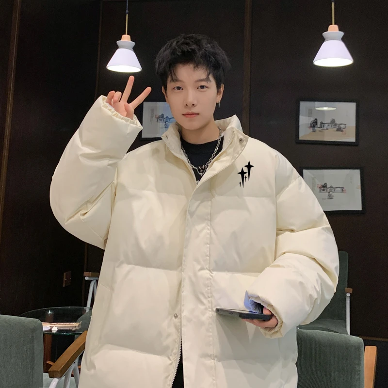 晋江棉服男2023年新款冬季加厚保暖刺绣立领棉衣百搭学生情侣外套