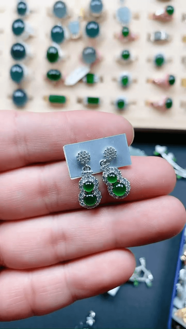 【闪购商品】翡翠耳饰银S925镶嵌1