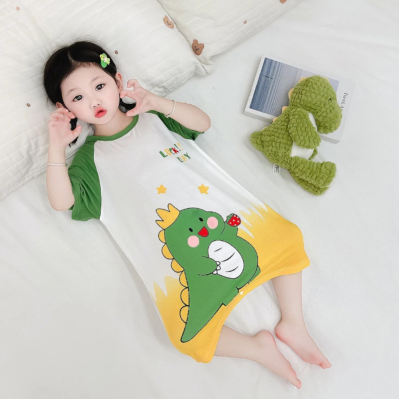 儿童睡衣夏季莫代尔连体衣小童女宝宝薄款可爱卡通家居裙女童睡裙