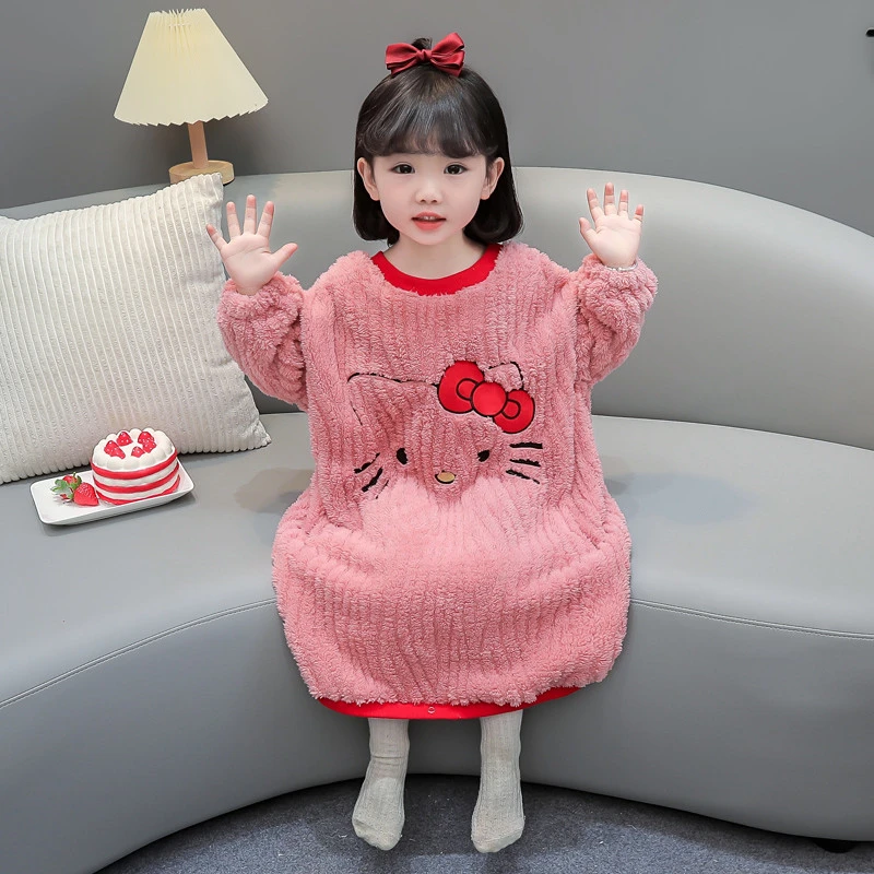 儿童连体睡裙女童睡袍秋冬季珊瑚绒女孩睡衣宝宝法兰绒家居服冬款