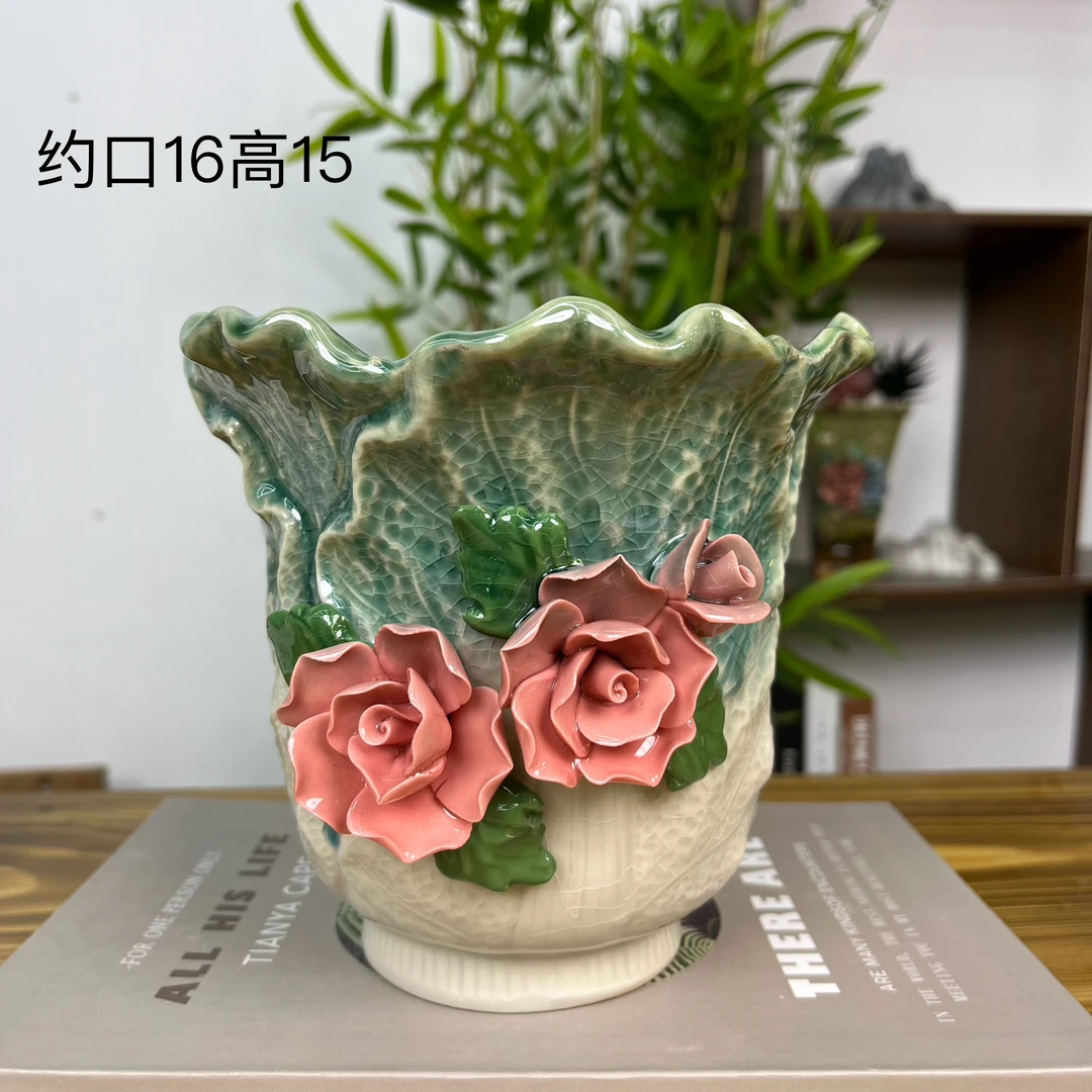 【直播专享164】景德镇高端陶瓷翡翠白菜手工拈花盆多肉绿植花盆