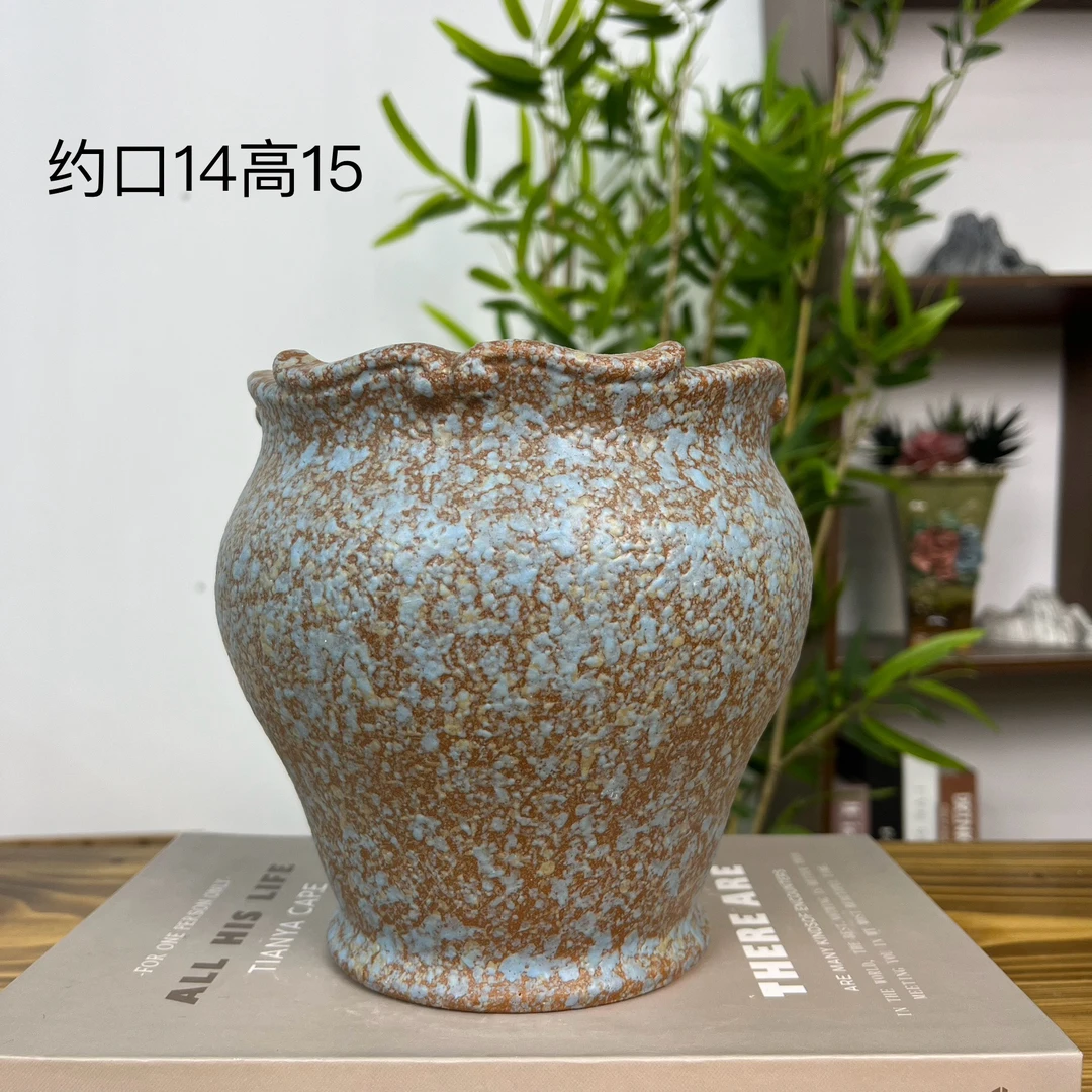 【直播专享193】陶瓷复古粗陶法师高桩多肉花盆爆裂绿植盆摆件