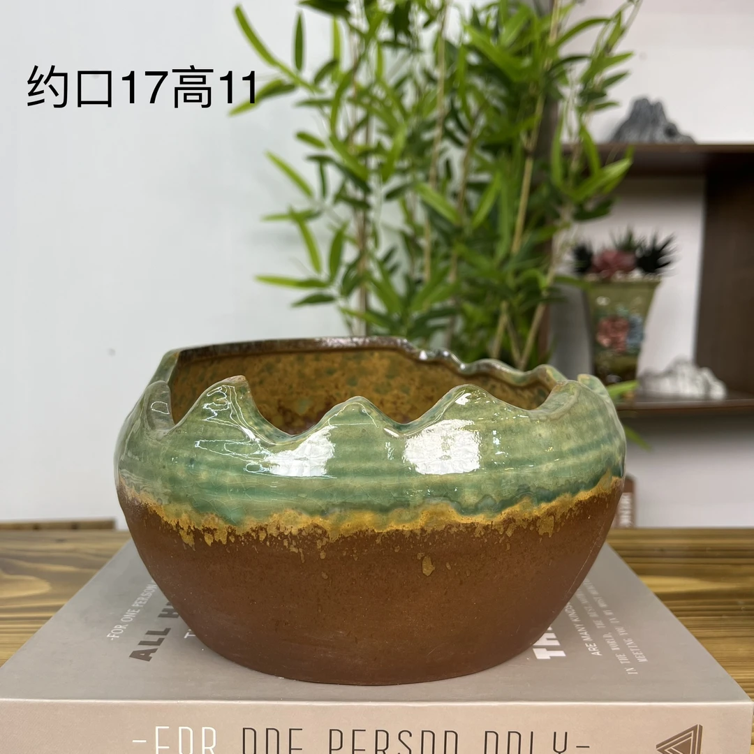 【直播专享】简约大口径室内复古缺口盆陶瓷花盆多肉绿植盆