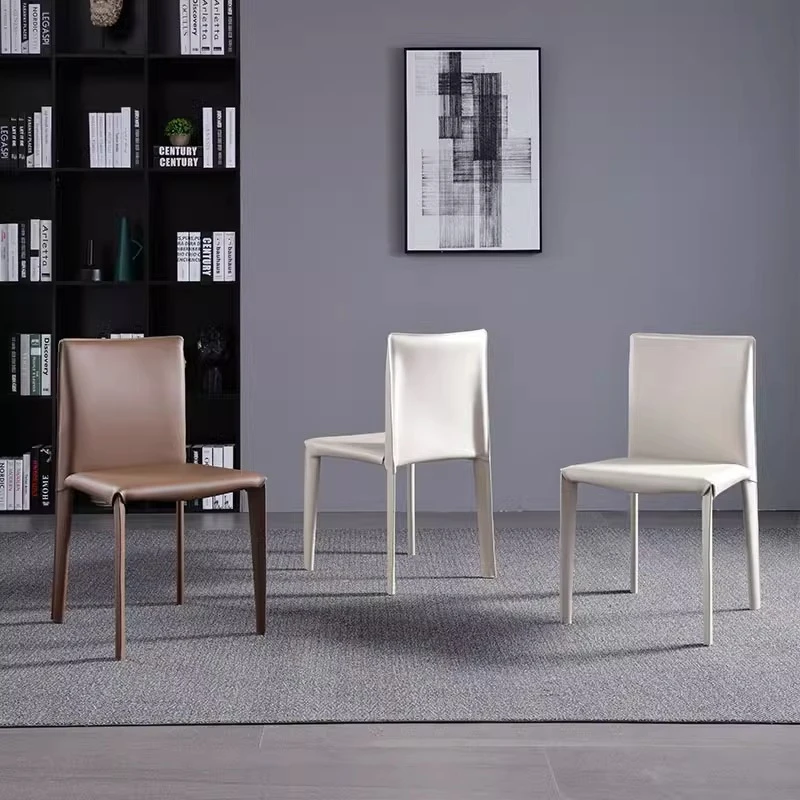 马鞍皮餐椅家用设计师椅子靠背网红酒店凳子简约餐厅餐桌椅子轻奢