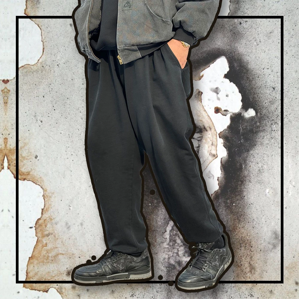 SSTD秋冬摆岁山毛圈水洗卫裤黑街头百搭束脚纯棉男400斤可穿宽松