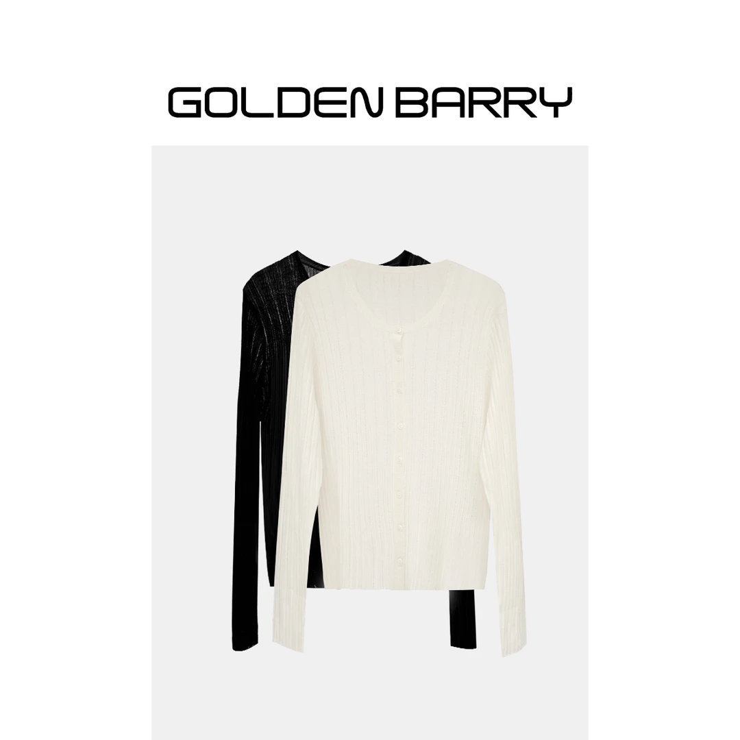 GOLDENBARRY|241162黄金羊毛镂空坑条开衫