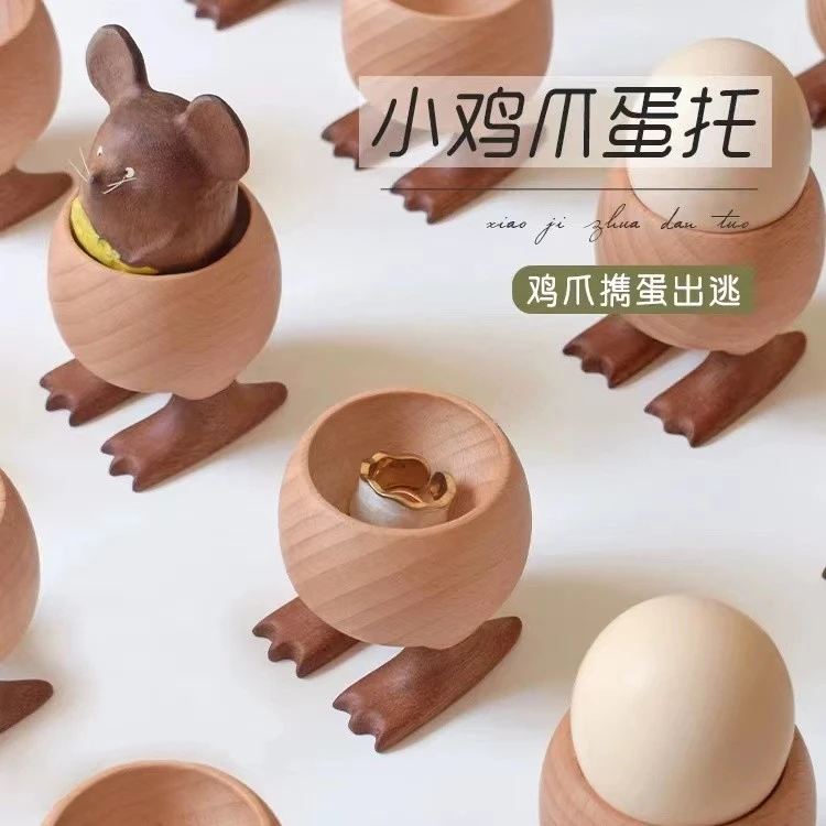 鸡蛋杯托 手工实木盛蛋器创意早餐蛋盅餐桌用具鸡蛋座