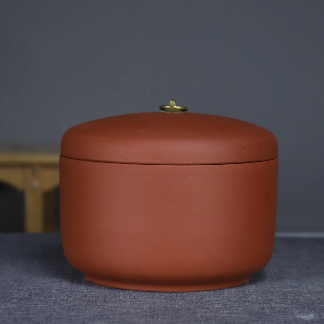 君爱陶三饼原矿清水泥光素款紫砂茶叶罐手工制作复古存茶罐普洱罐