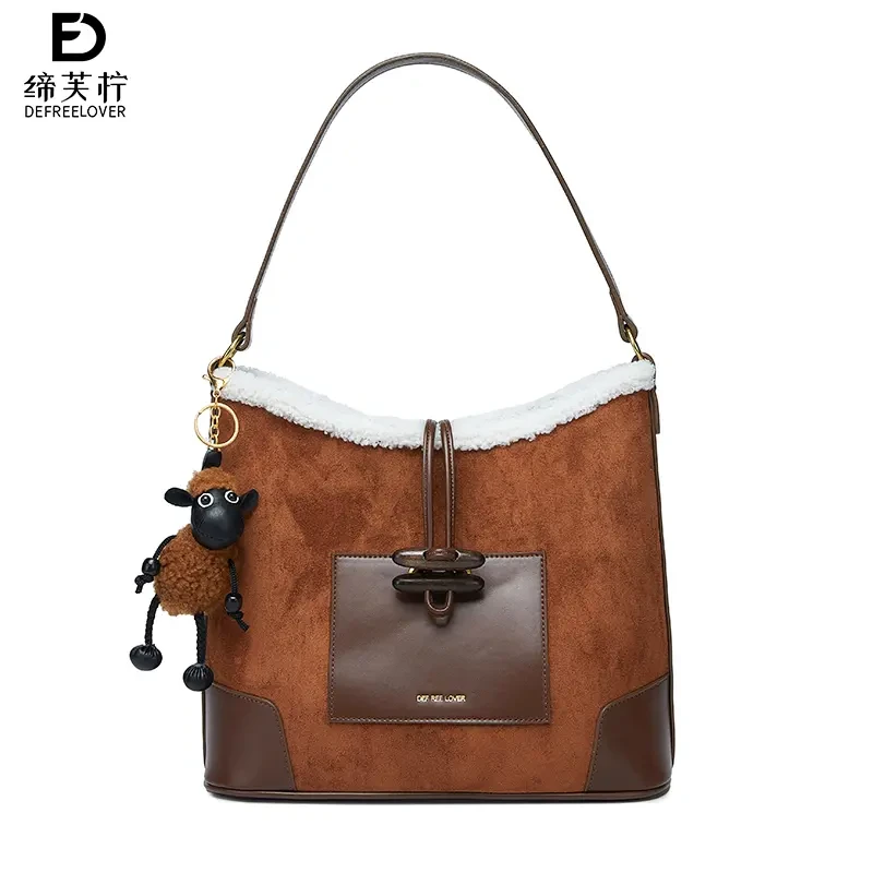 【DEFREELOVER缔芙柠】秋冬复古羊羔毛通勤大容量包包 DFN0013-棕色