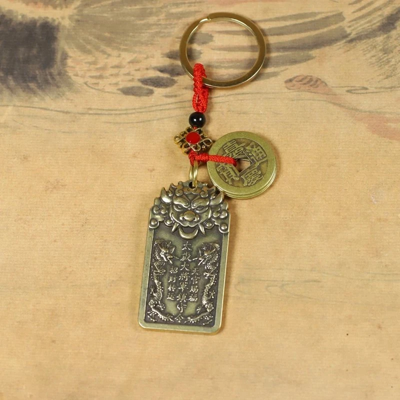 黄铜大将军虎头钥匙扣天官赐福创意复古中式工艺礼品