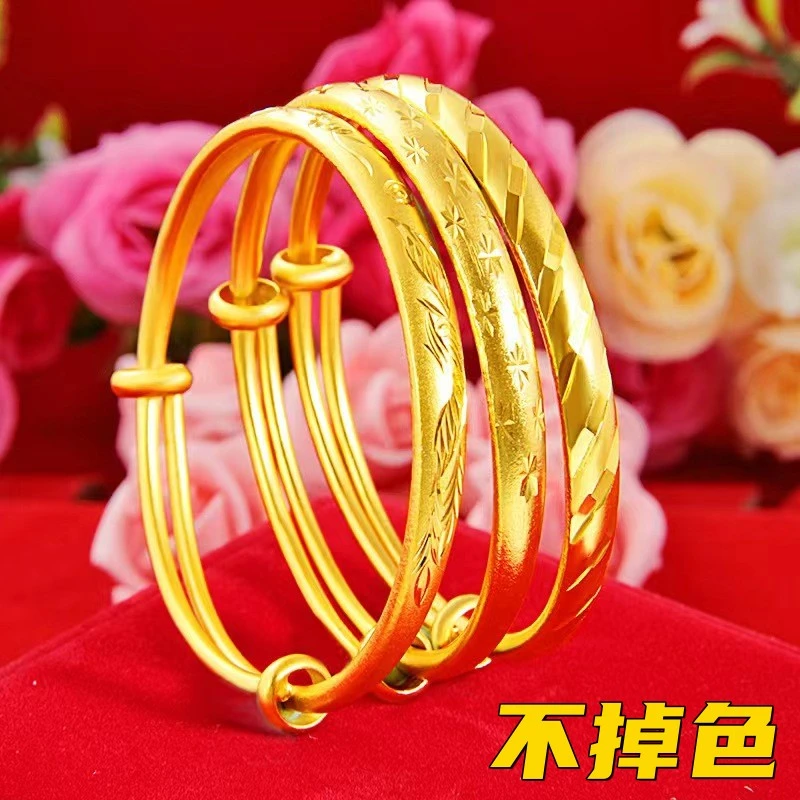 合金手镯 越南沙晶褪色女款光面实心不掉色推拉可调节时尚龙凤9