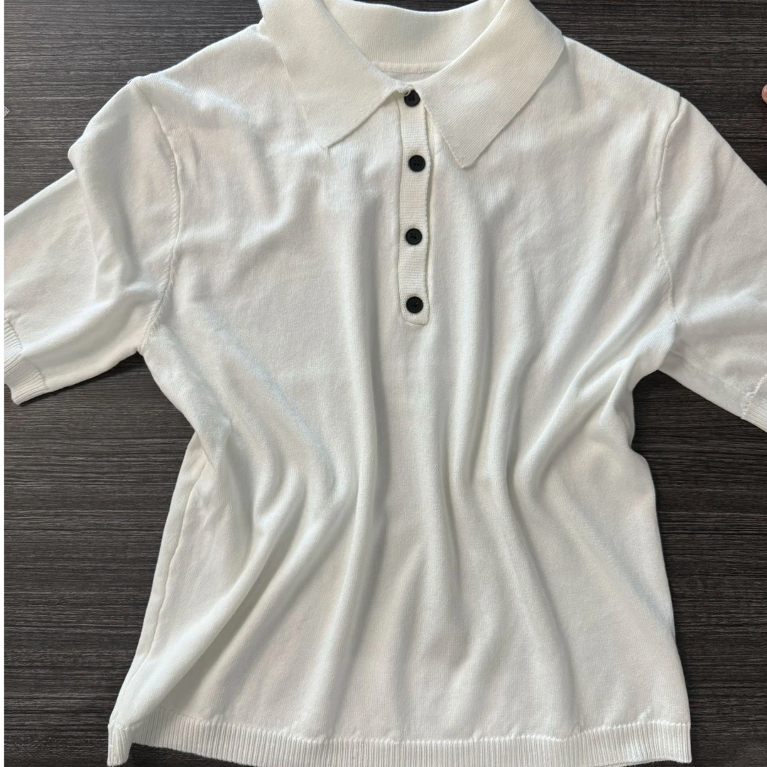 时尚休闲百搭翻领女款POLO衫白色简约夏季女士半袖
