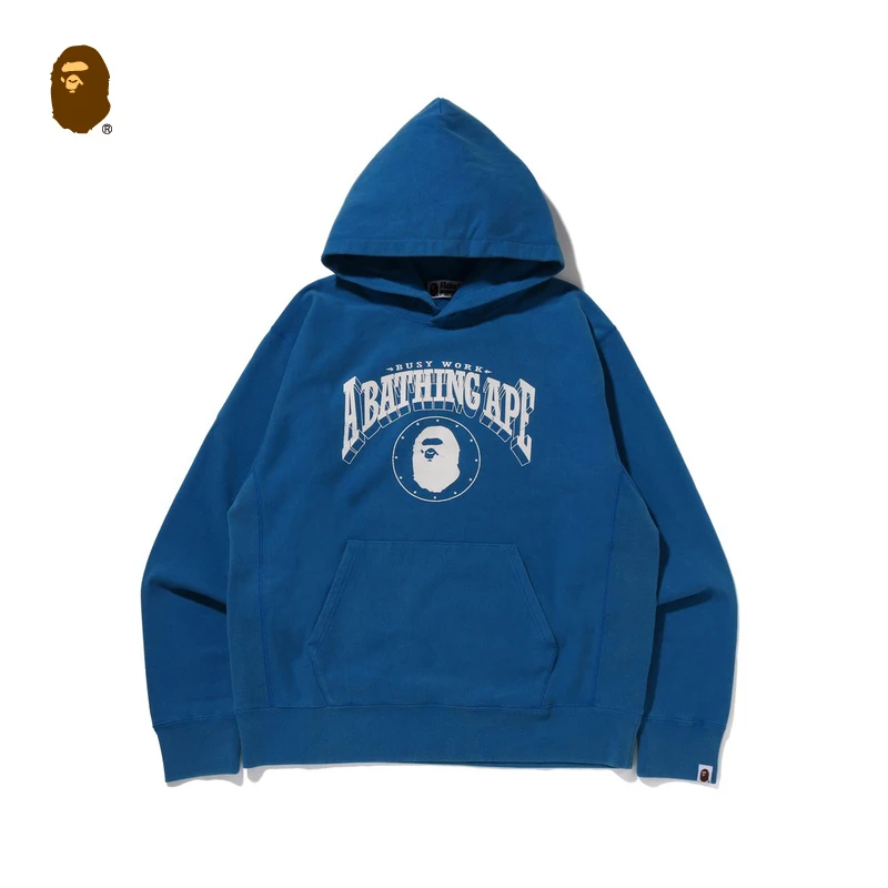 BAPE男装秋冬复古做旧猿人字母裂纹胶印连帽卫衣114011J