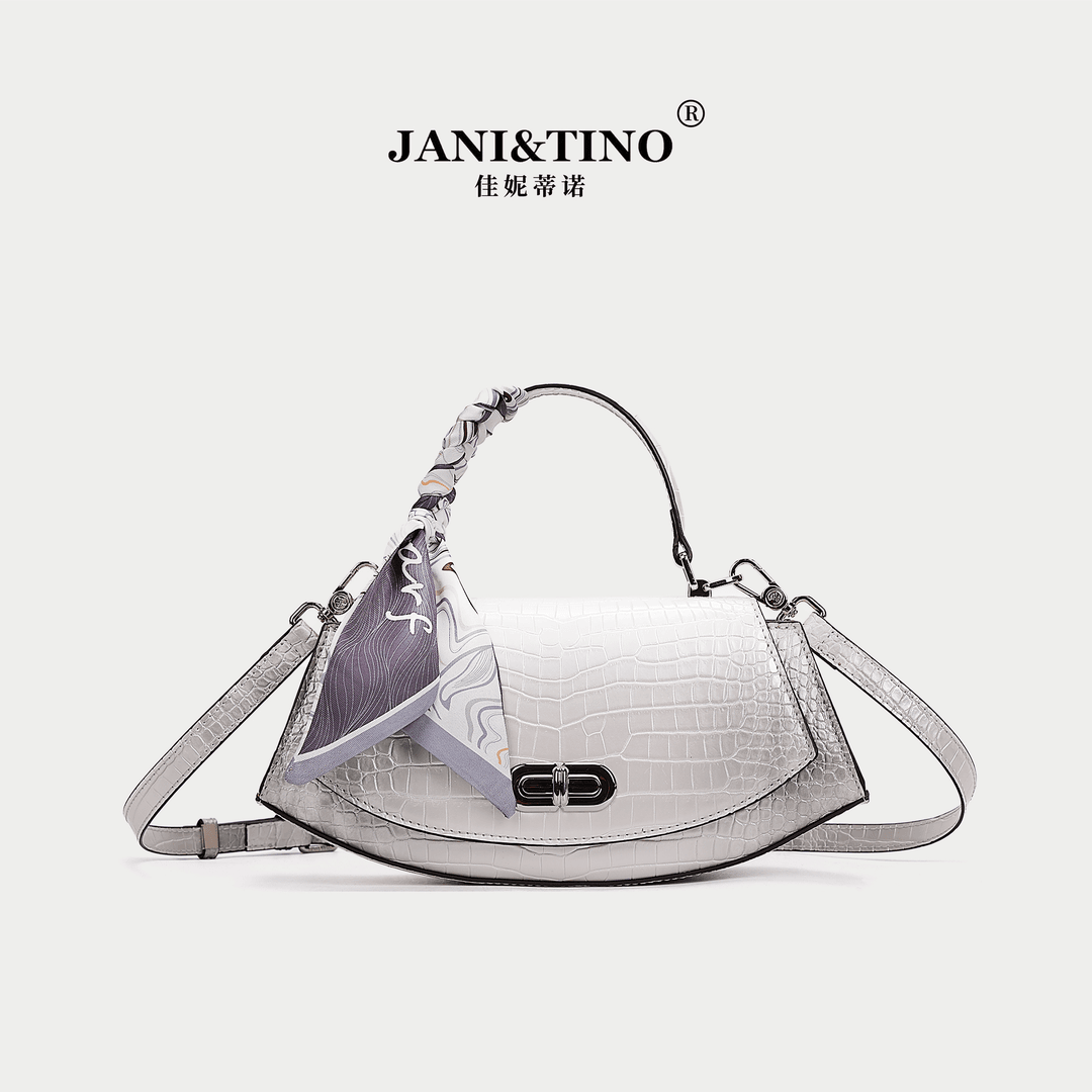 JANITINO/佳妮蒂诺新款百搭手提女包单肩包带礼盒3310鳄鱼纹/灰色