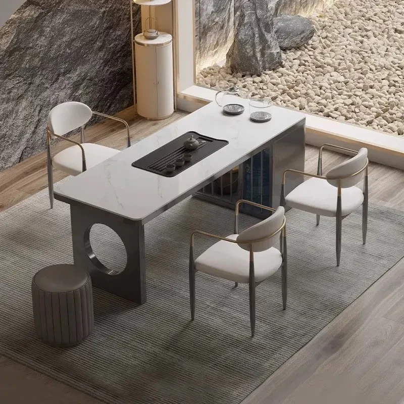 意式轻奢岩板茶桌椅组合办公泡茶桌喝茶桌子小户型阳台功夫茶桌椅