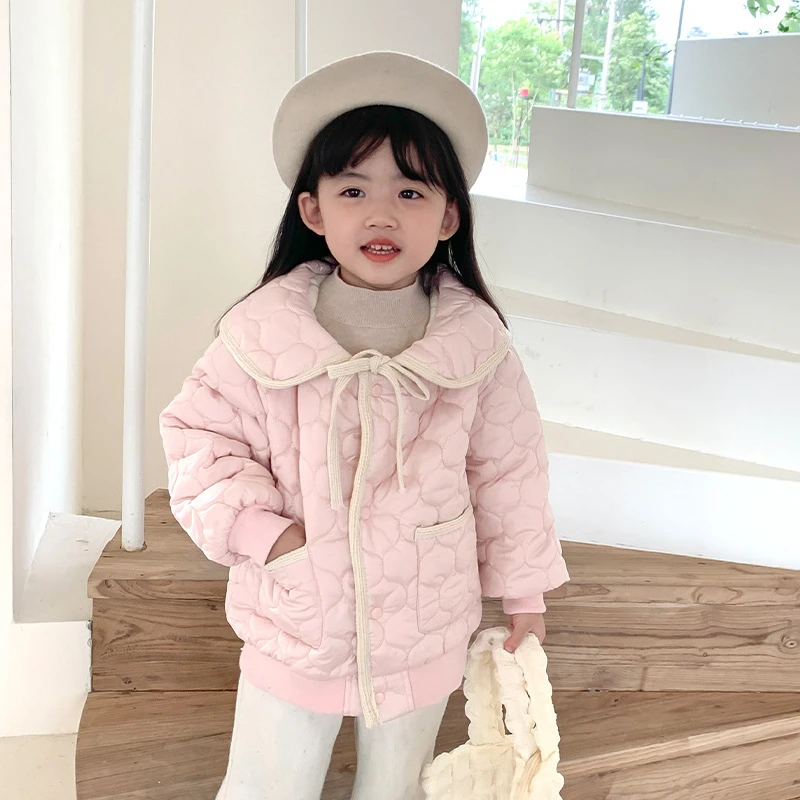 女童棉服小香风儿童棉袄中小童秋冬季小女孩棉衣纯色保暖韩版短款