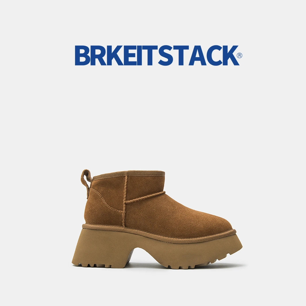 2025新款-3粗跟厚底人鱼款时尚保暖羊皮毛一体雪地靴女增高短靴