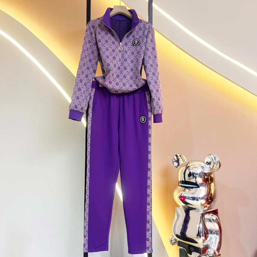 【高定新品】2024新品女装显瘦百搭韩版时尚休闲长袖运动套装87709