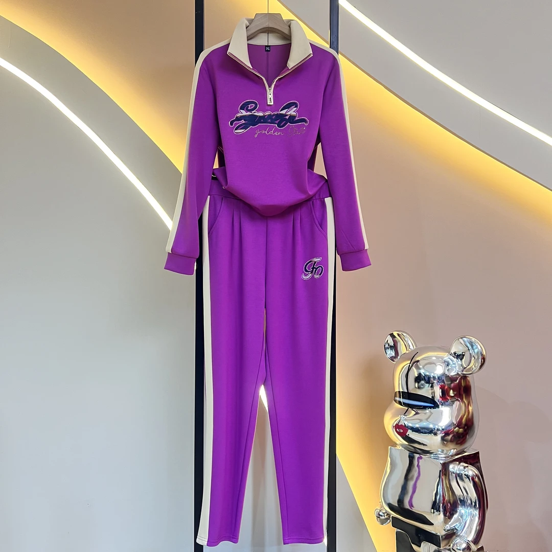 【高定新品】2024新品女装显瘦百搭韩版时尚休闲长袖运动套装69125