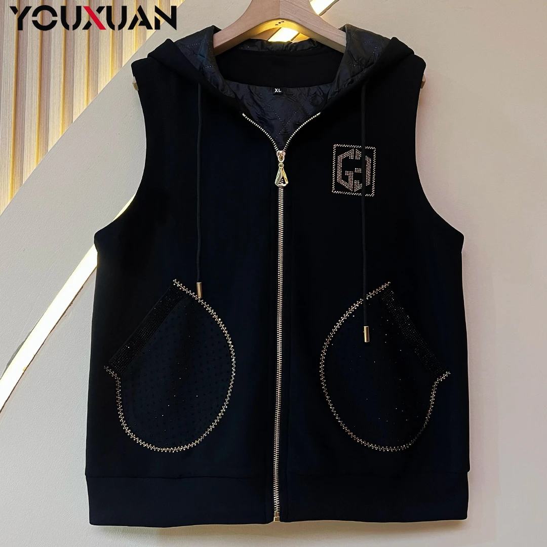 【夹棉】2024秋季新款马夹女士短款二棉连帽马甲59382