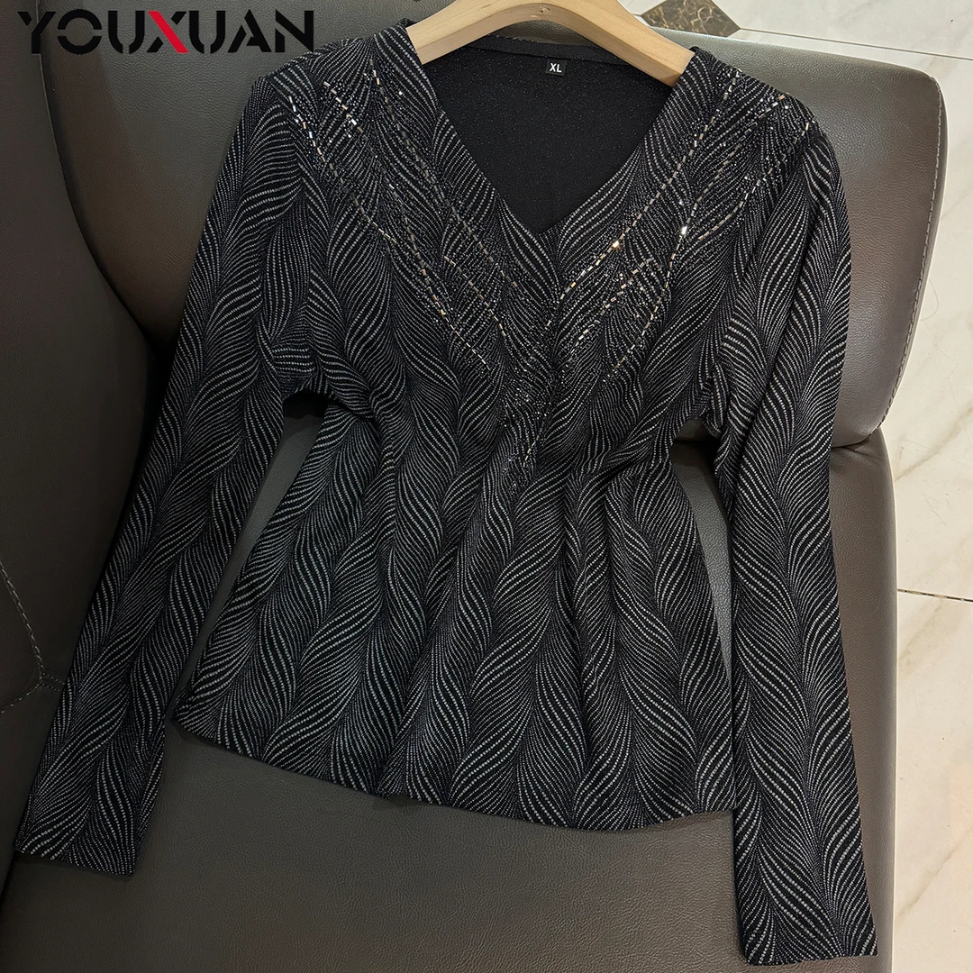 【优雅】秋冬新品百搭韩版上衣时尚休闲宽松长袖V领女士打底衫66003