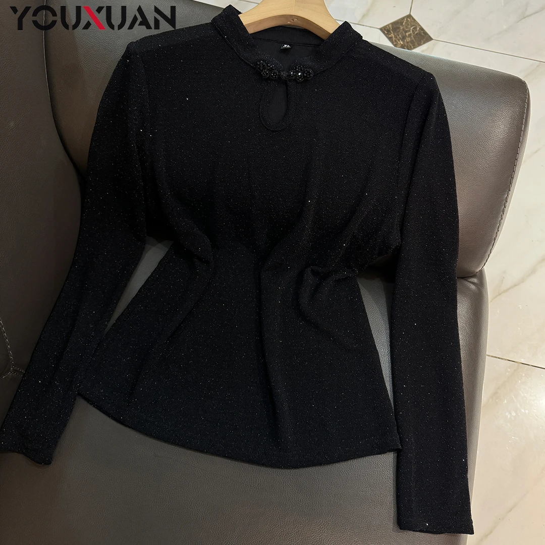 【新中式】秋冬新品女士长袖国风T恤上衣女装百搭时尚洋气小衫6045