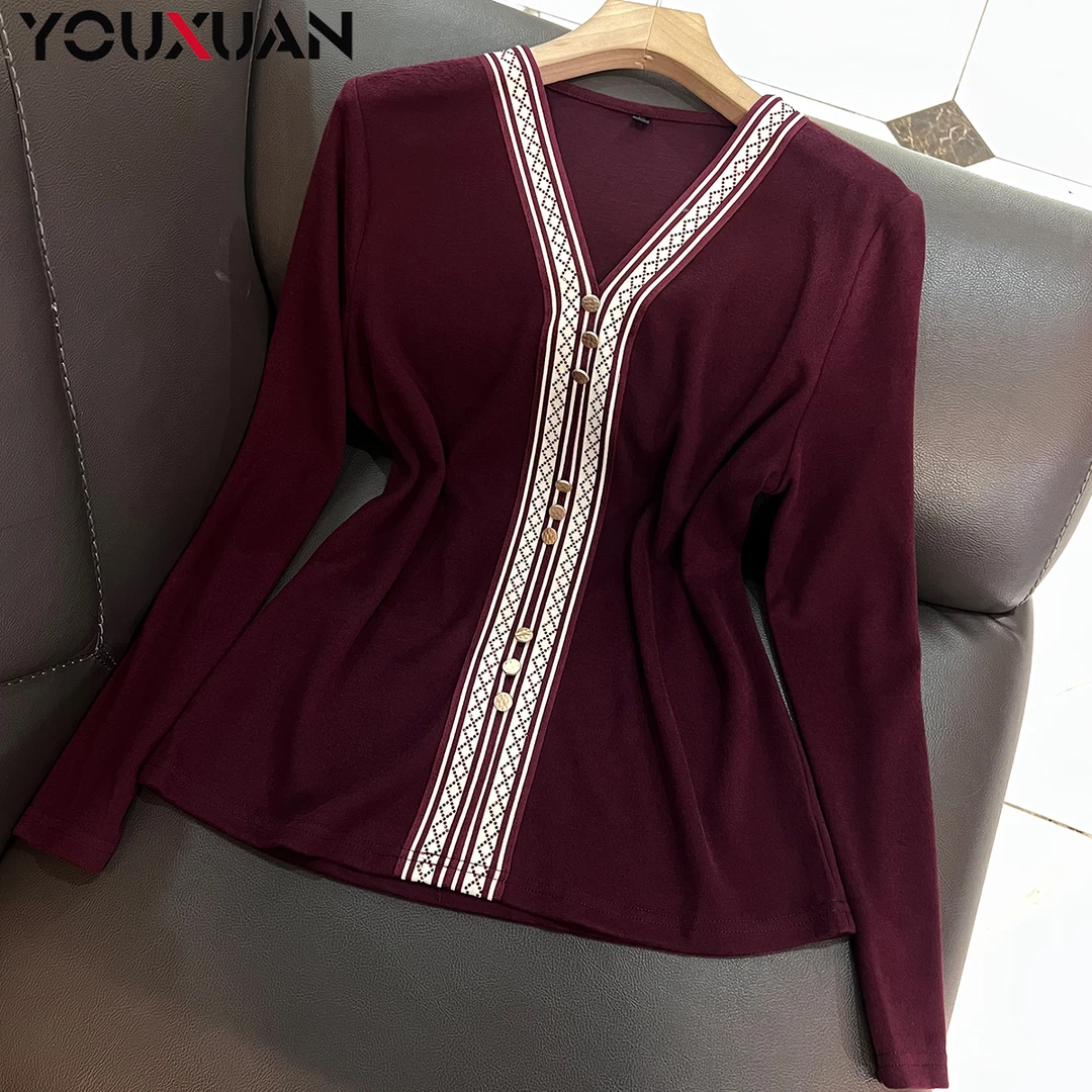 【新品】秋冬百搭韩版上衣时尚休闲宽松长袖V领女士打底衫89202