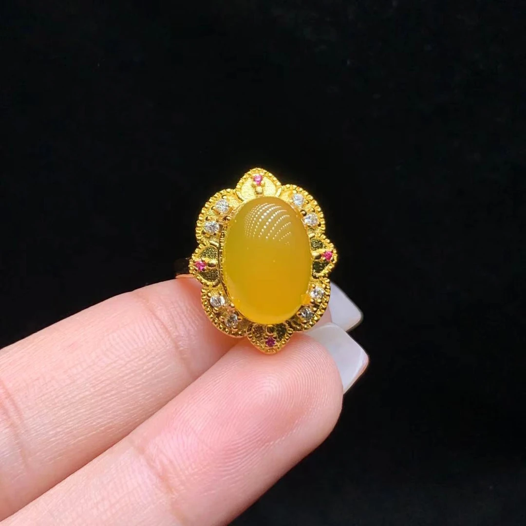 7 JYX190 缅黄蛋面戒指【尺寸14*10*5mm】