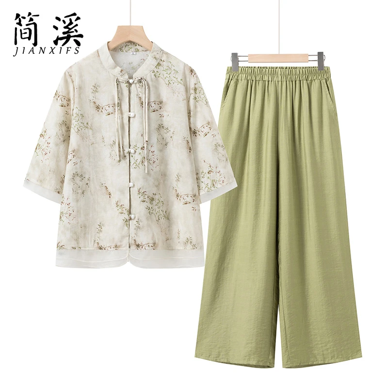 简溪2025新款老年人夏装女奶奶衬衫中老年妈妈碎花老太太衬衣套装