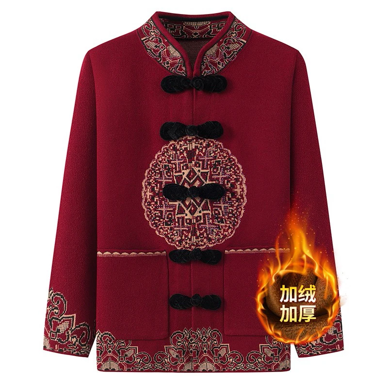 奶奶秋冬加绒加厚外套老人衣服喜妈妈喜婆婆唐装时尚高端开衫毛衣