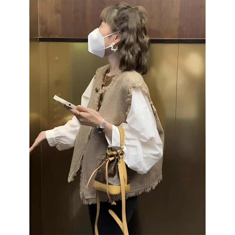 返潮复古小香风双排扣流苏马甲女2024秋冬季新款无袖坎肩马夹外套