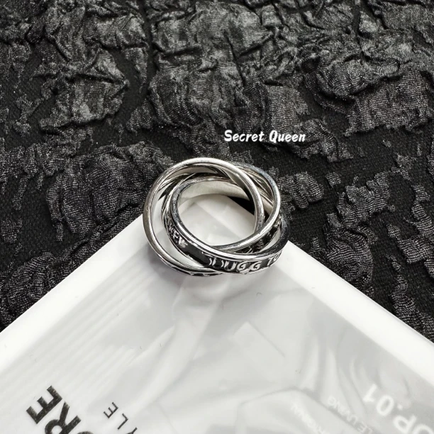 铜合金戒指 小众设计三层土星黑色珐琅戒指均码