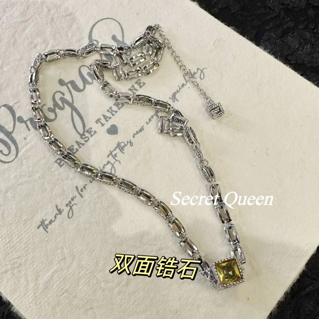 铜合金项链 小众设计立体方块双面字母G项链镂空蛇骨链做旧G020