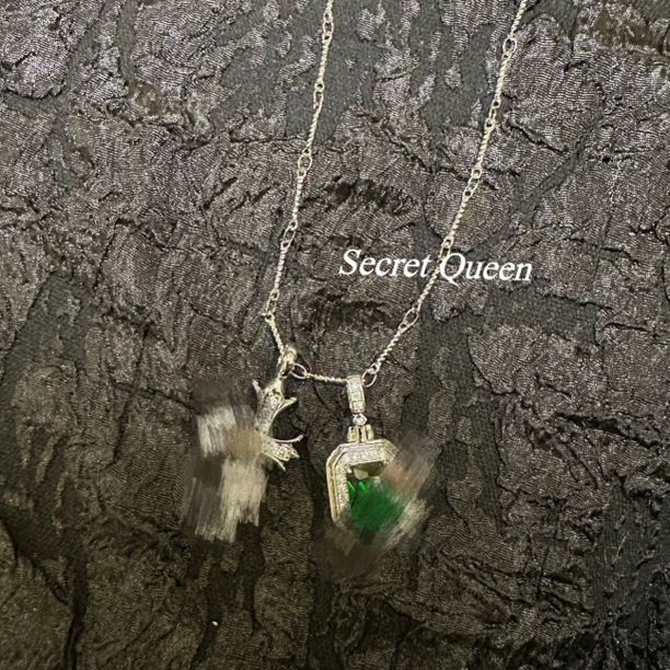 铜合金项链 休息时间克罗十字架项链复古满锆绿方块