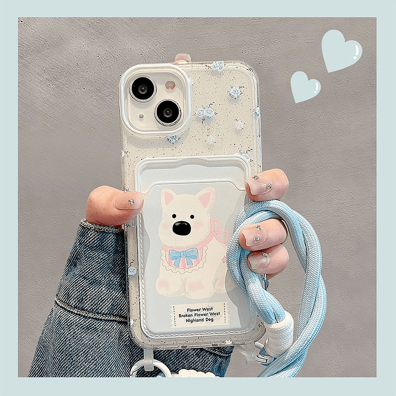 泼墨碎花小狗适用iPhone13苹果15pro手机壳14挂绳11卡包12promax