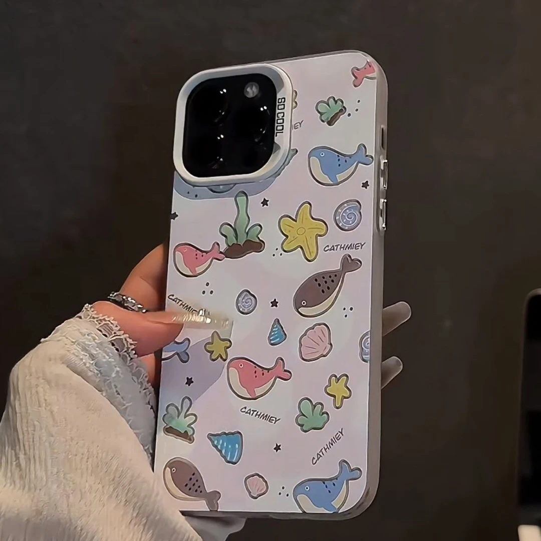 可爱鲸鱼海洋适用华为vivo小米oppo荣耀苹果13手机壳15镭射14创意
